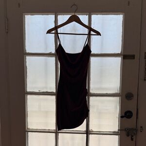 Sleek Burgundy Satin Slip Mini Dress with Cowl Neck